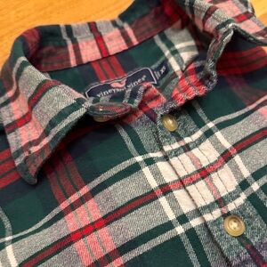 Vineyard Vines Plaid Button Down Flannel Shirt - Green, Red and White